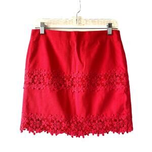 J.Crew Womens Size 2 Hot Pink Floral Scalloped Crochet Lace Mini Skirt